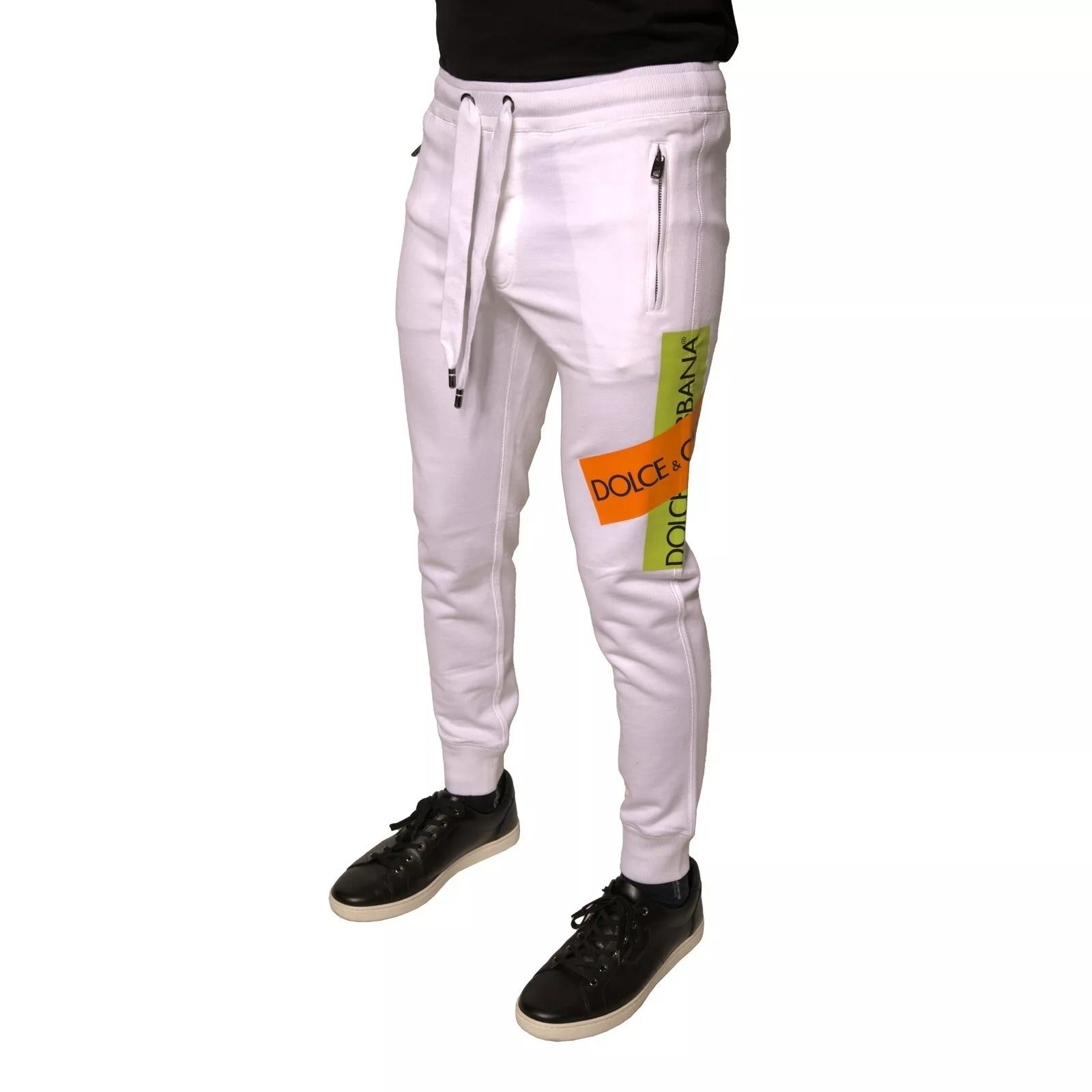 Dolce &amp; Gabbana White Logo Tape Jogger Cotton Sweatpant Pants