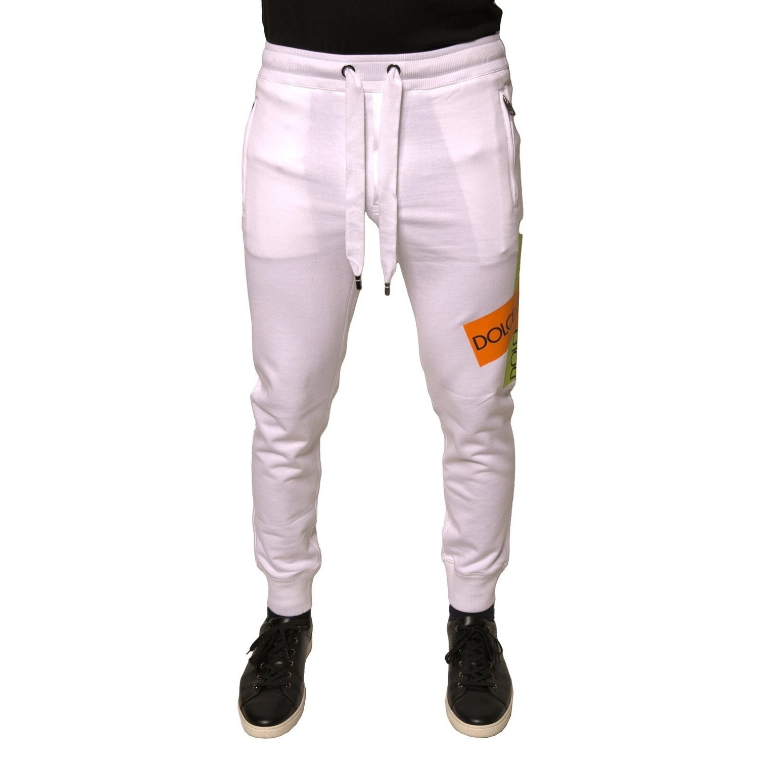 Dolce &amp; Gabbana White Logo Tape Jogger Cotton Sweatpant Pants