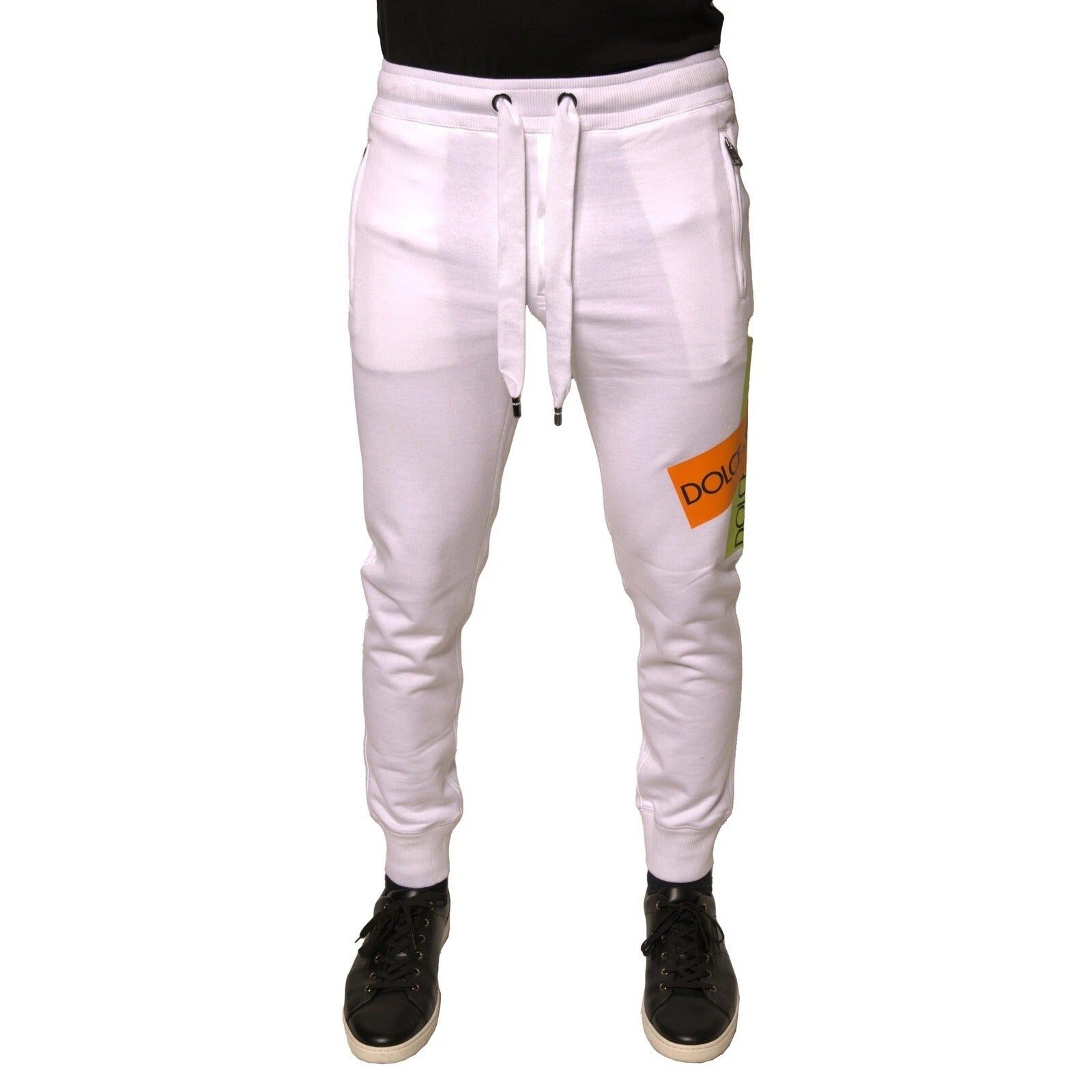 Dolce &amp; Gabbana White Logo Tape Jogger Cotton Sweatpant Pants
