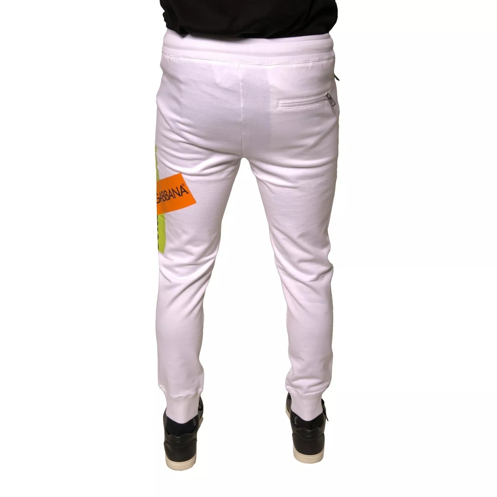 Dolce &amp; Gabbana White Logo Tape Jogger Cotton Sweatpant Pants