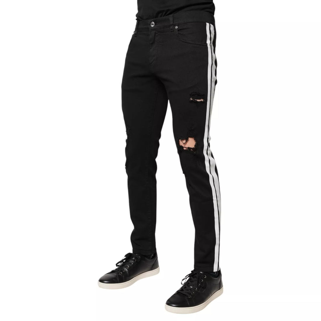 Dolce &amp;amp; Gabbana Svarta Trasiga Vitfodrade Skinny Jeans