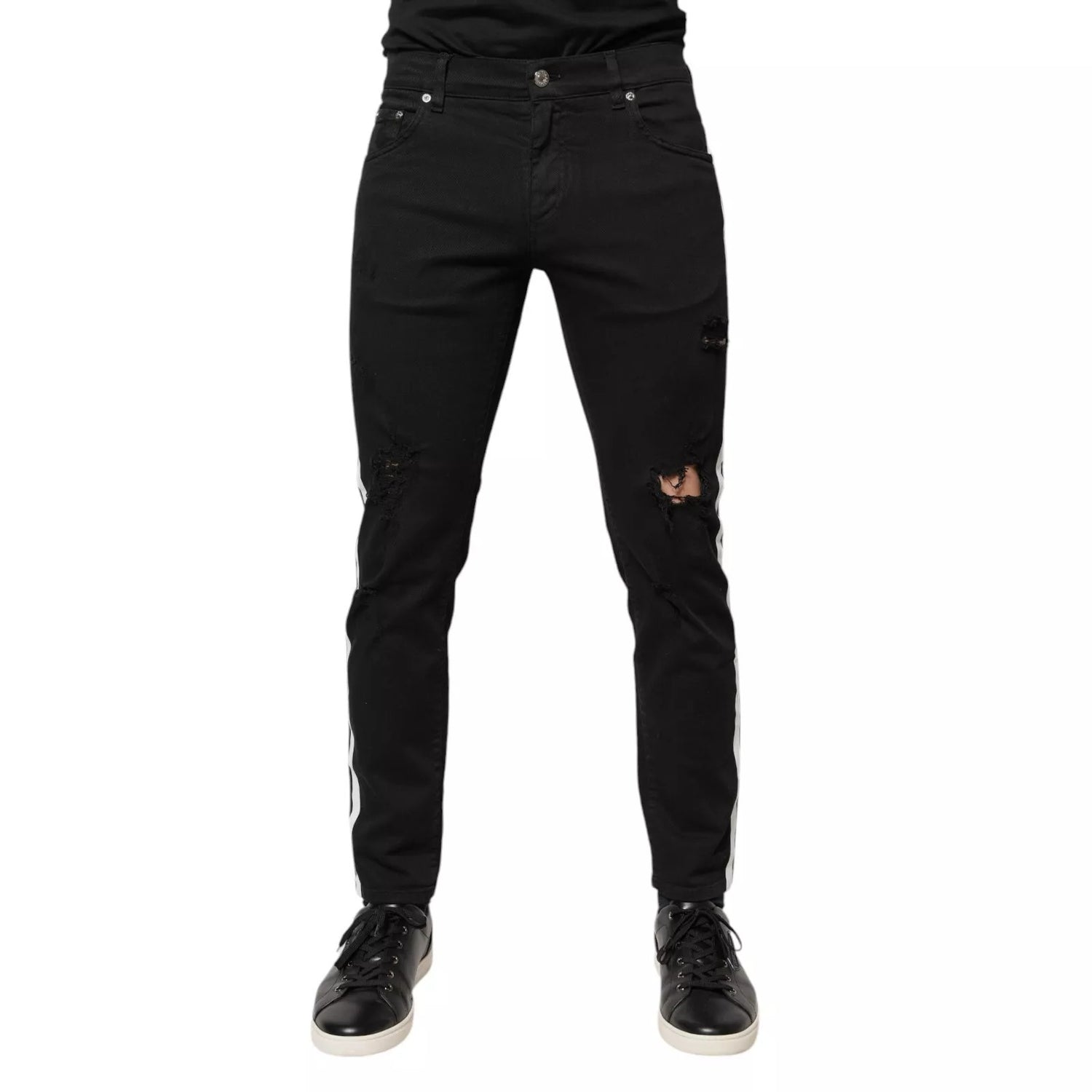Dolce &amp; Gabbana Black Tattered White Lining Skinny Denim Jeans