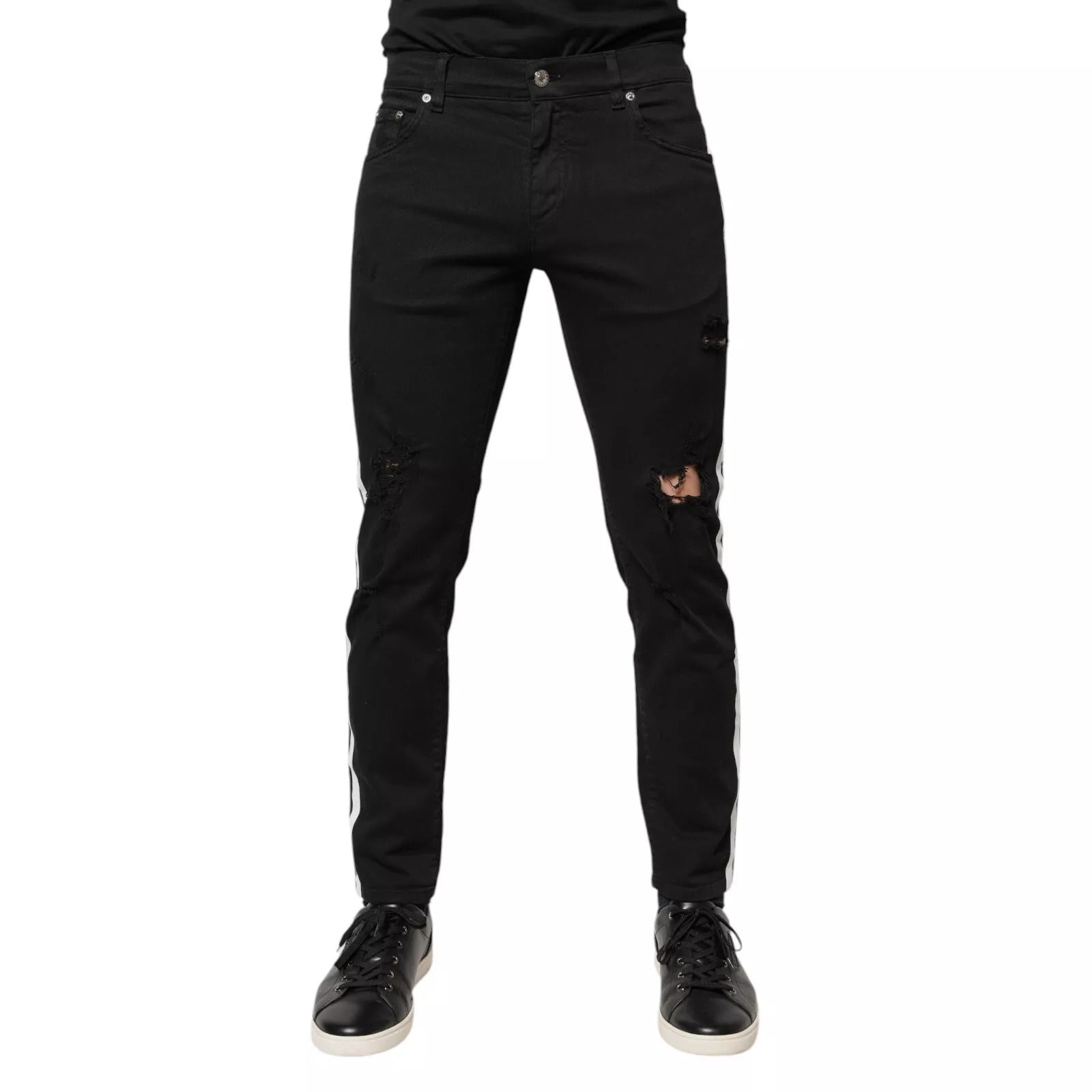 Dolce &amp; Gabbana Black Tattered White Lining Skinny Denim Jeans