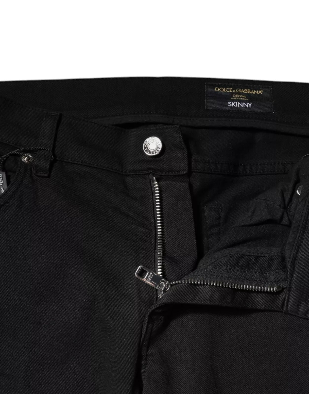 Dolce &amp; Gabbana Black Tattered White Lining Skinny Denim Jeans