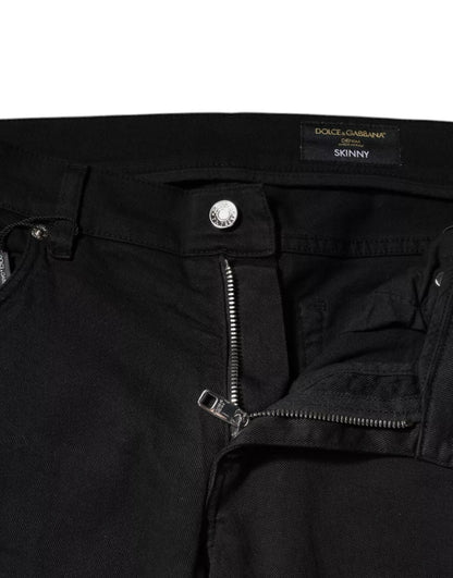 Dolce &amp; Gabbana Black Tattered White Lining Skinny Denim Jeans