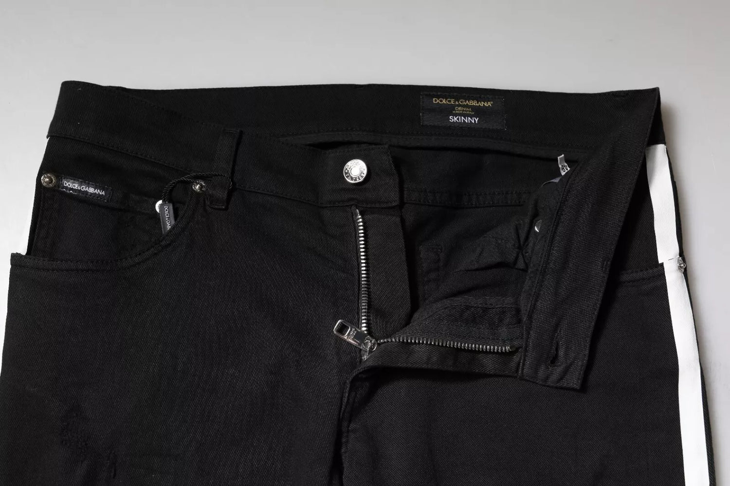 Dolce &amp; Gabbana Black Tattered White Lining Skinny Denim Jeans