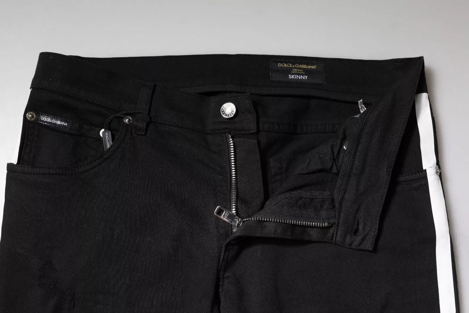 Dolce &amp; Gabbana Black Tattered White Lining Skinny Denim Jeans