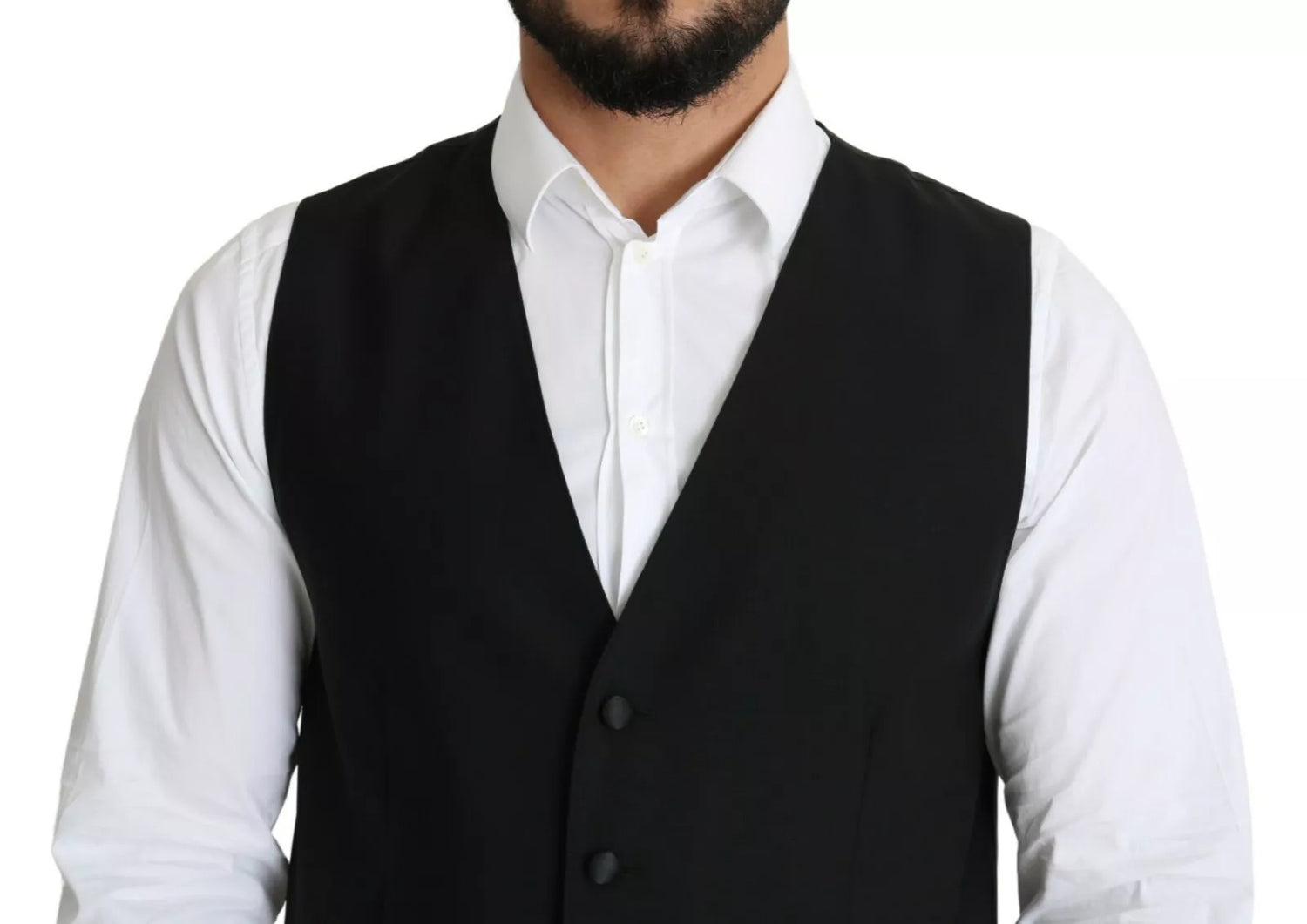 Dolce &amp; Gabbana Black Wool Men Formal Waistcoat Vest