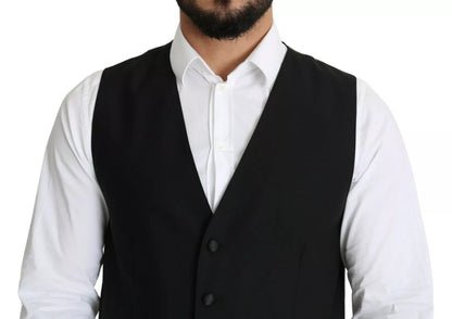 Dolce &amp; Gabbana Black Wool Men Formal Waistcoat Vest
