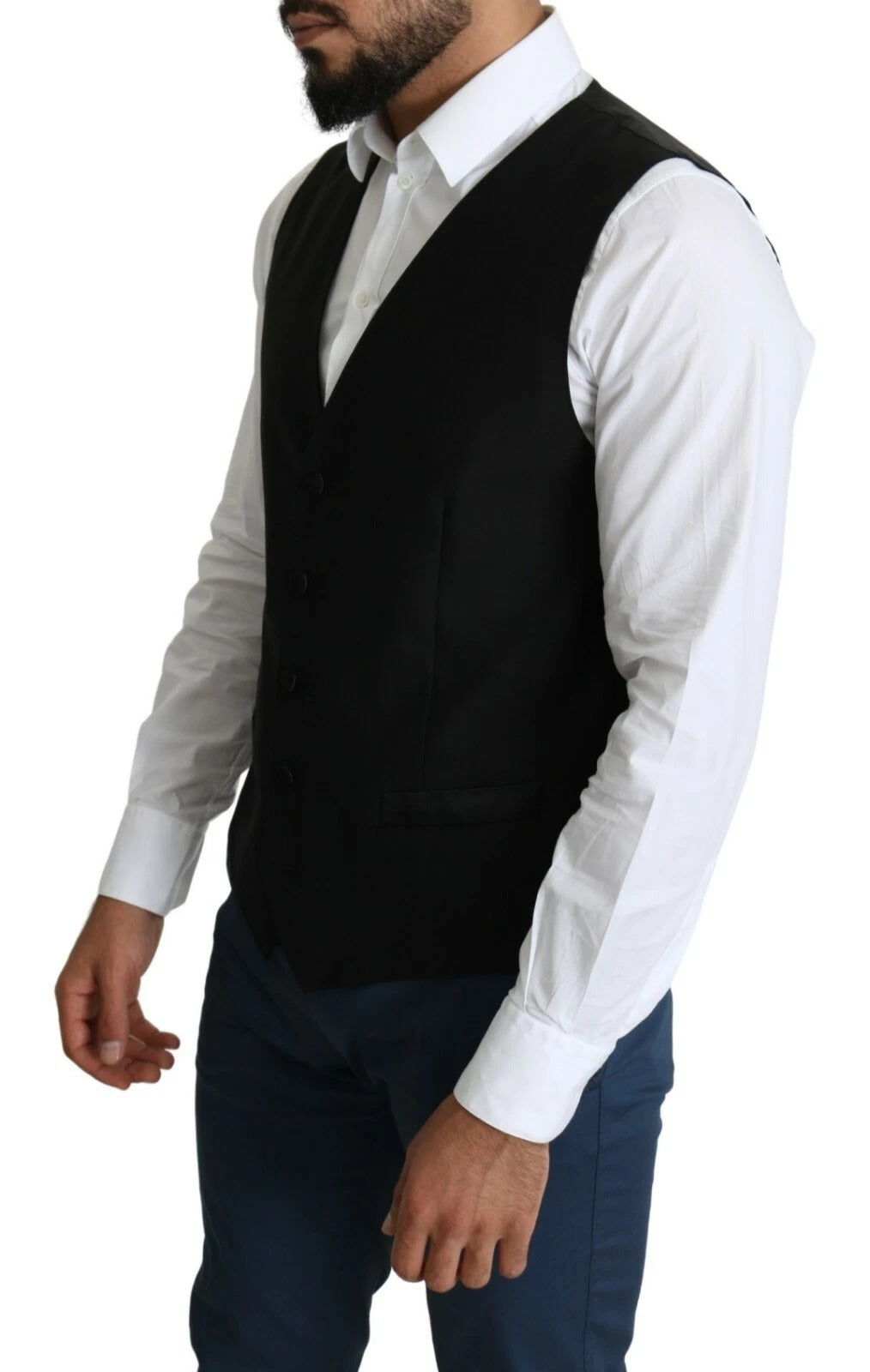 Dolce &amp; Gabbana Black Wool Men Formal Waistcoat Vest