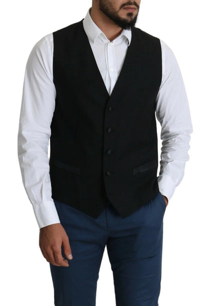 Dolce &amp; Gabbana Black Wool Men Formal Waistcoat Vest