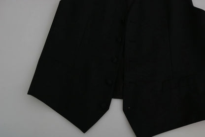 Dolce &amp; Gabbana Black Wool Men Formal Waistcoat Vest