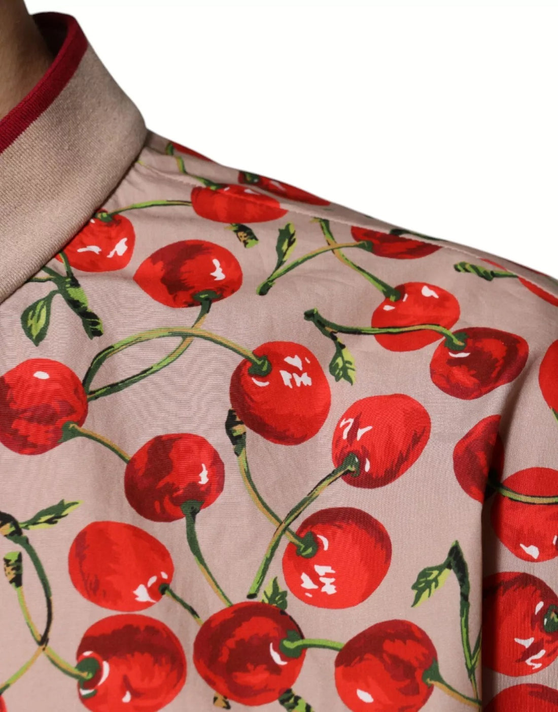 Dolce &amp;amp; Gabbana Beige Körsbärsfärgad Nylonknappad Casual Skjorta