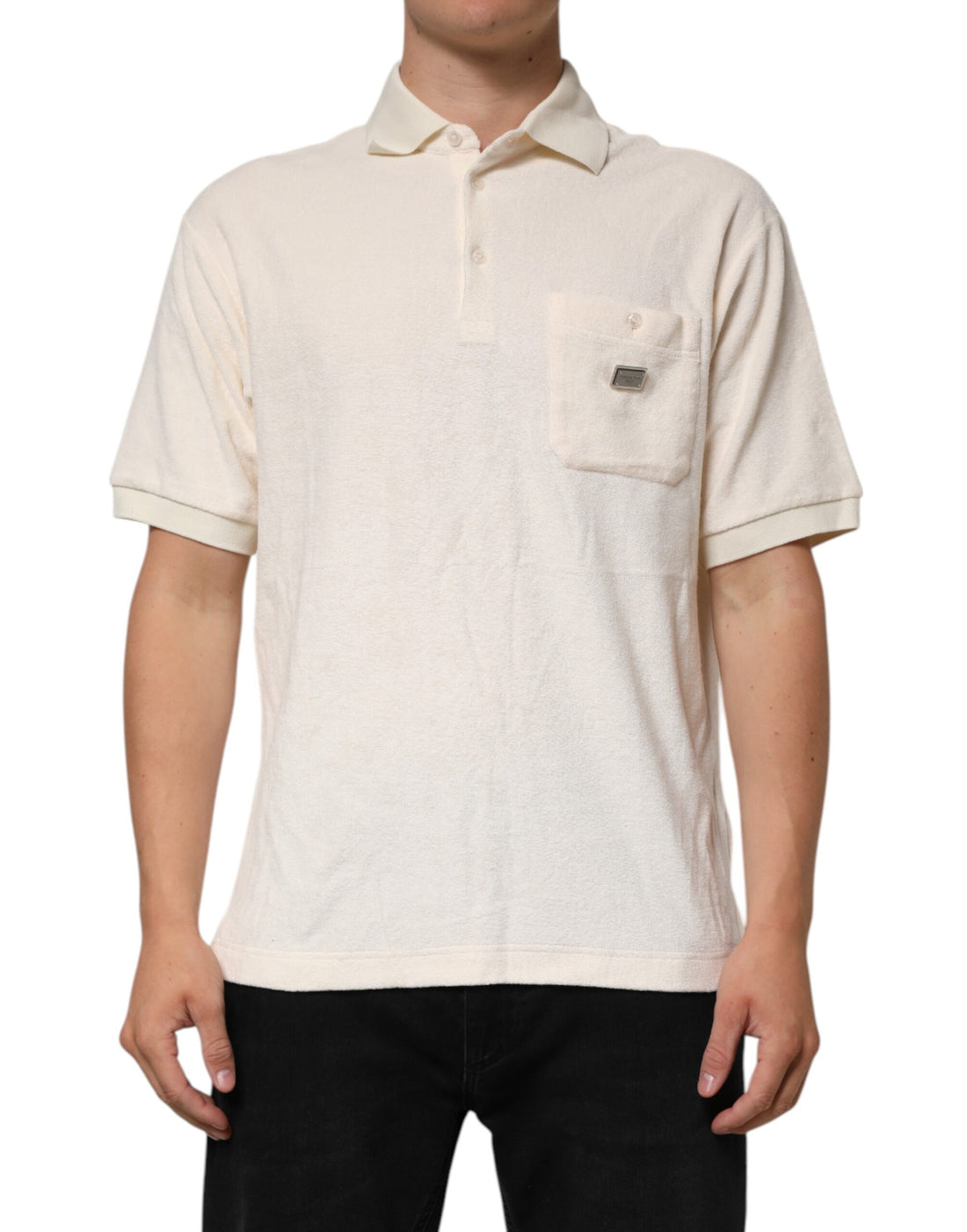 Dolce &amp; Gabbana Ivory Cotton Terry Logo Pocket Polo T-shirt