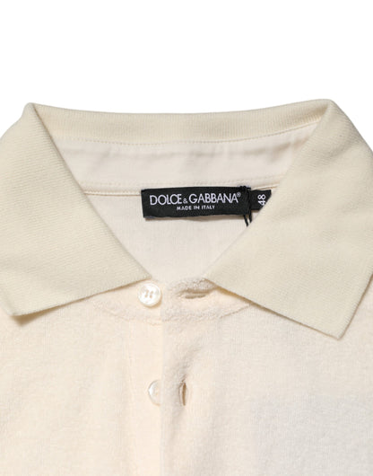 Dolce &amp;amp; Gabbana Elfenbensvit Bomullsfrotté Pikétröja med Logotypficka