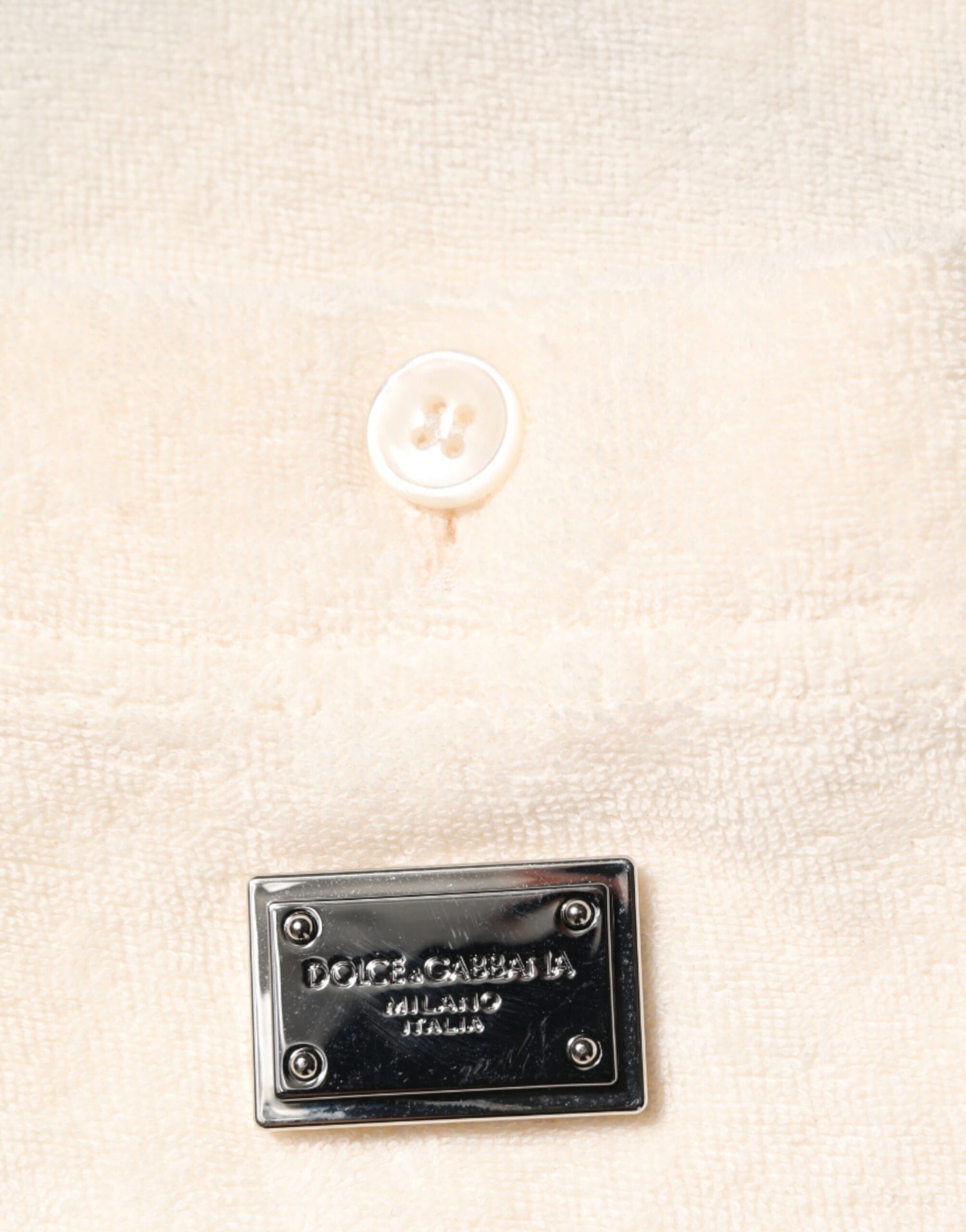 Dolce &amp;amp; Gabbana Elfenbensvit Bomullsfrotté Pikétröja med Logotypficka