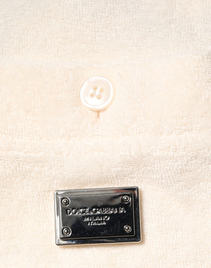Dolce &amp;amp; Gabbana Elfenbensvit Bomullsfrotté Pikétröja med Logotypficka