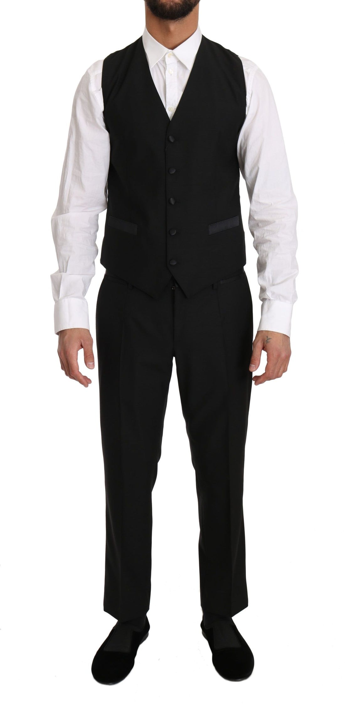 Dolce &amp;amp; Gabbana Svart Klänning Väst i Ull Gillet Vest