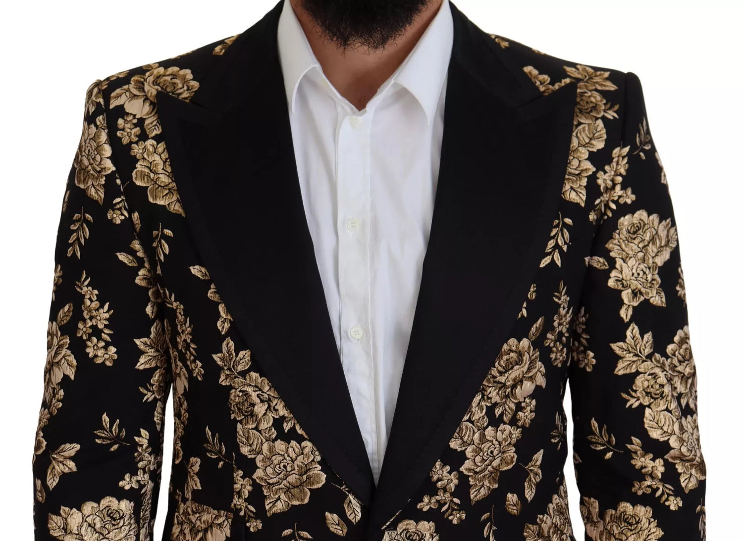 Dolce &amp; Gabbana Gold Black Floral Embroidered Jacket Blazer