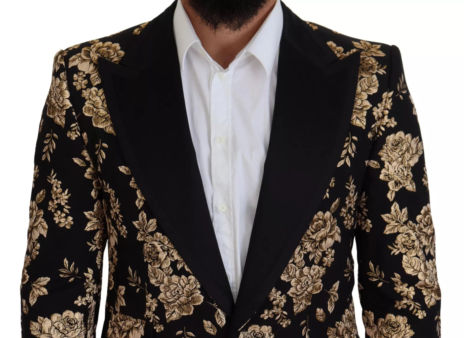 Dolce &amp; Gabbana Gold Black Floral Embroidered Jacket Blazer