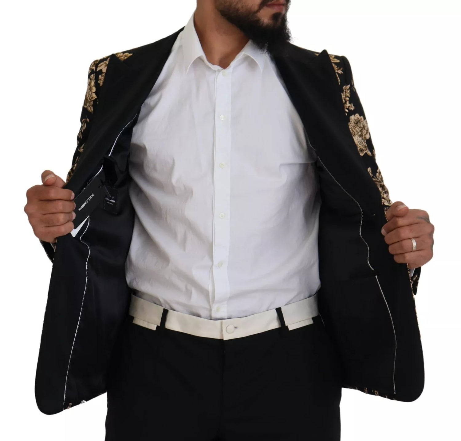 Dolce &amp; Gabbana Gold Black Floral Embroidered Jacket Blazer