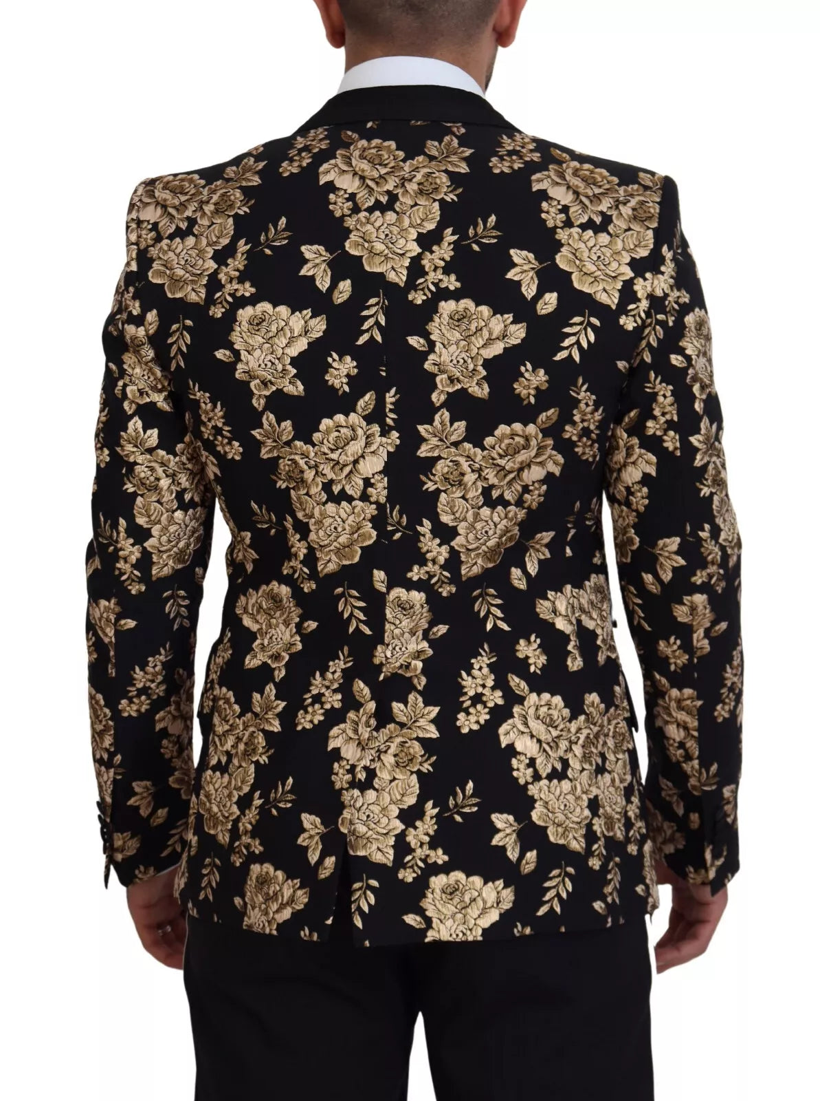 Dolce &amp; Gabbana Gold Black Floral Embroidered Jacket Blazer