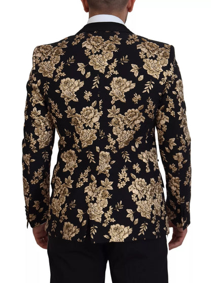 Dolce &amp; Gabbana Gold Black Floral Embroidered Jacket Blazer