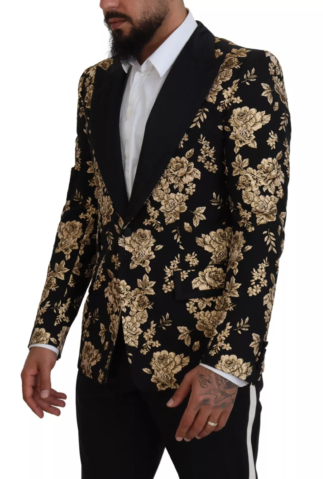 Dolce &amp; Gabbana Gold Black Floral Embroidered Jacket Blazer