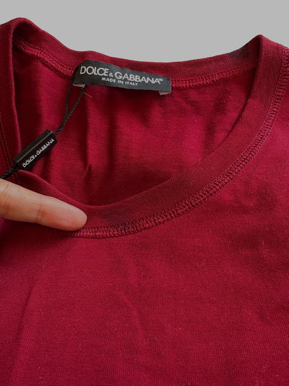 Dolce &amp;amp; Gabbana Röd Logotyptejp Bomulls-T-shirt med Rund Hals