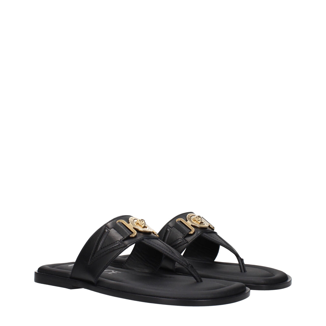 Versace svarta läderflip-flop-sandaler