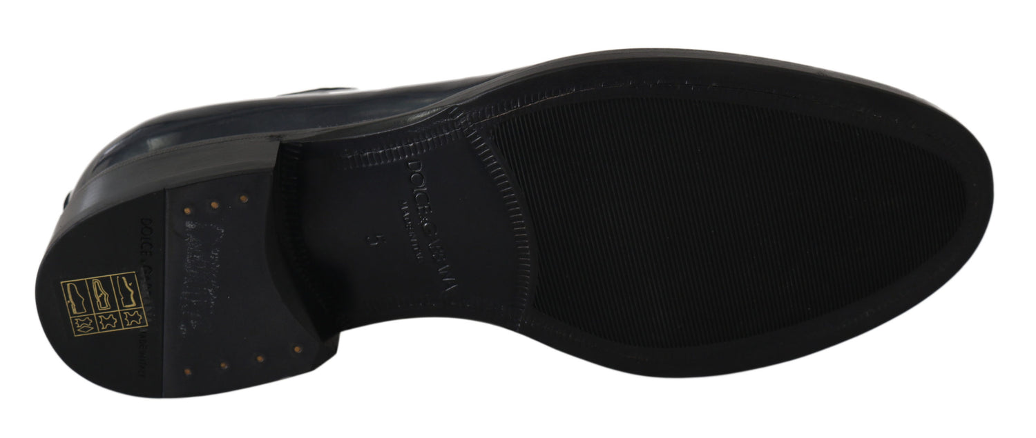 Dolce &amp; Gabbana Blue Leather Derby Dress Formal Shoes
